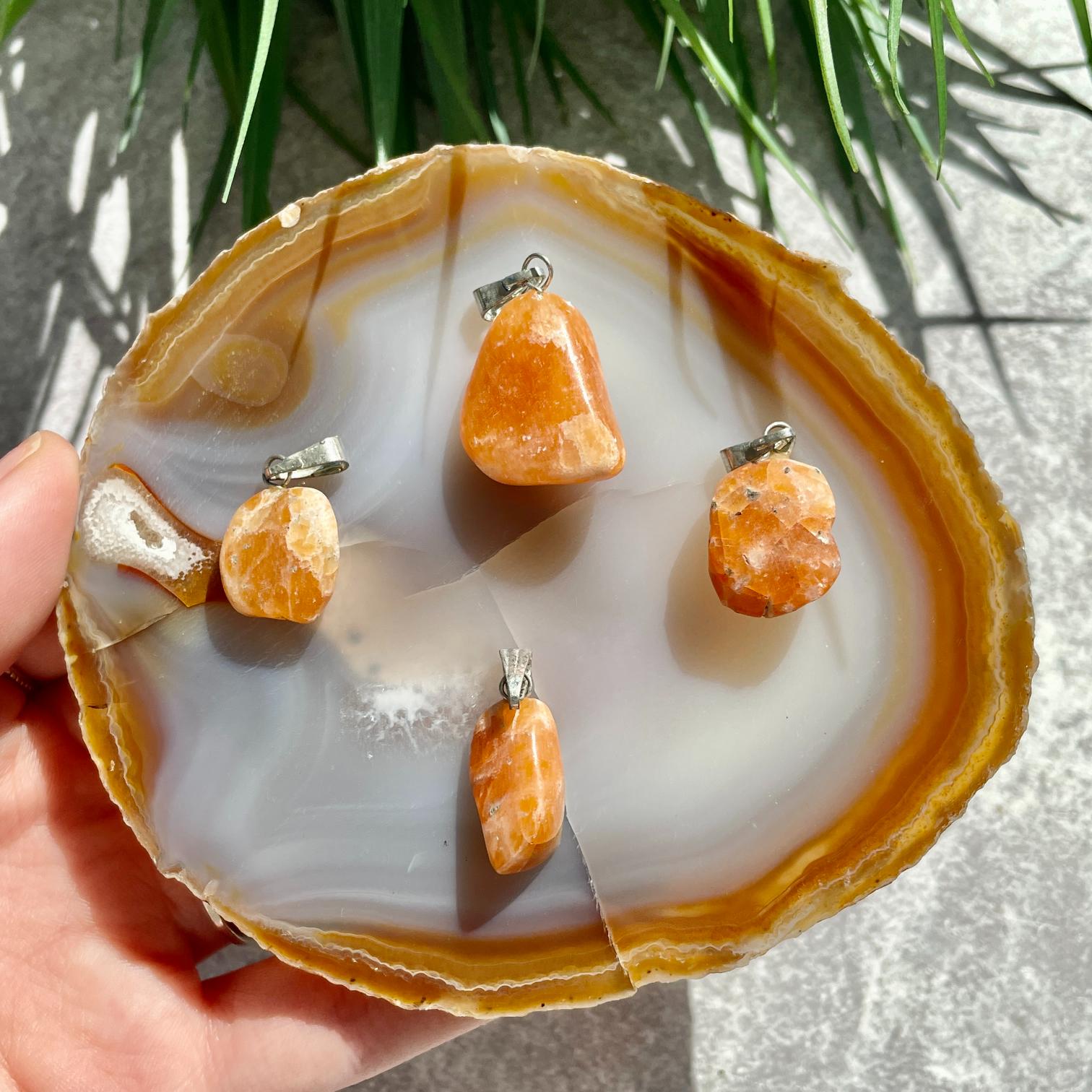 Tumbled Mini Pendant - Orange Calcite Tumbled Mini Pendant - Orange Calcite